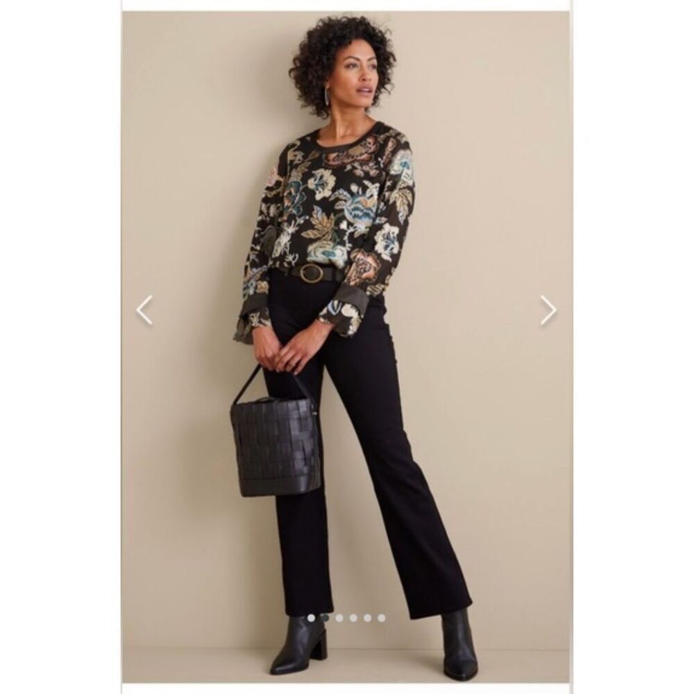 Soft Surroundings Deanna Blouse multicolored floral shimmer long sleeve M
